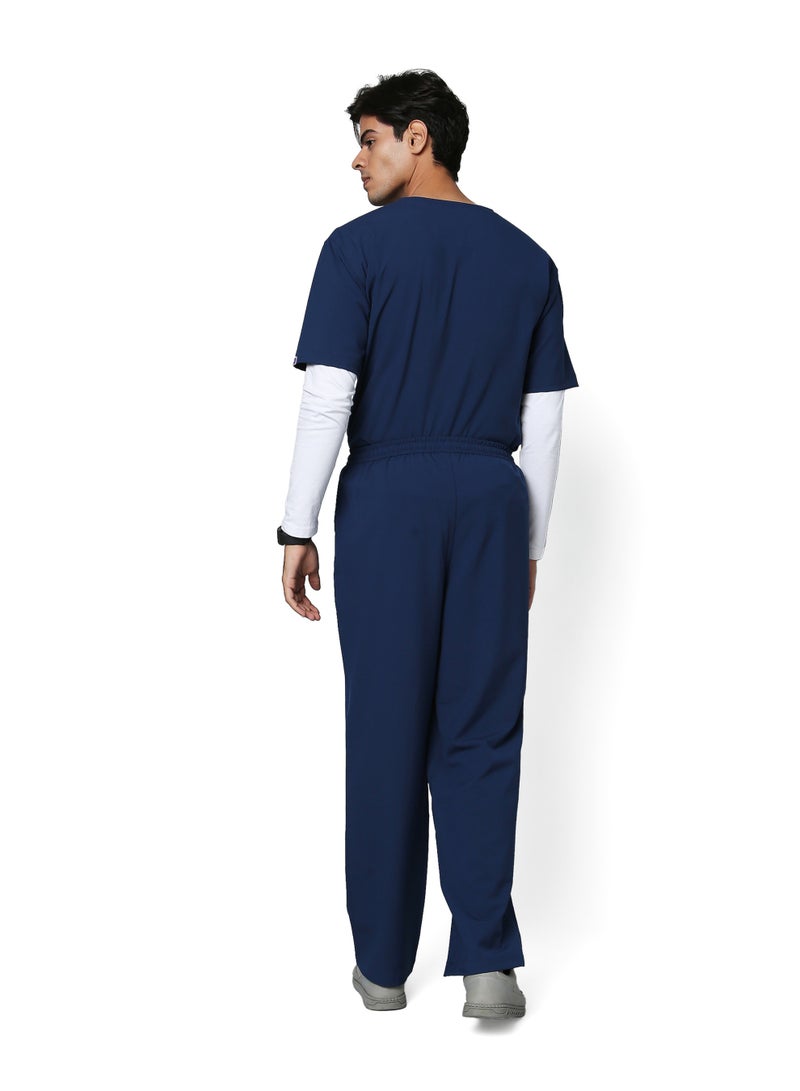 KNYA Ecoflex Men's 5 Pocket Active Scrub Suit | Athleisure wear | Modern V neck | For Doctors (L, NAVY BLUE) - Image 2